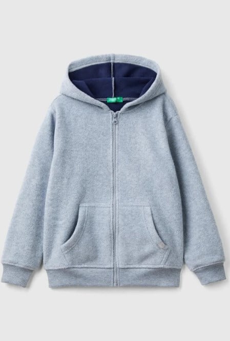 Benetton Erkek Çocuk Polar Kapişonlu Fermuarlı Ceket 6-14 Yaş GRİ MELANJ
