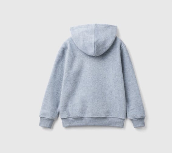 Benetton Erkek Çocuk Polar Kapişonlu Fermuarlı Ceket 6-14 Yaş GRİ MELANJ