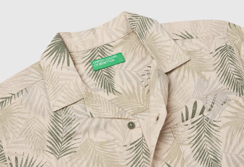 Benetton Erkek Çocuk Yaprak Desen Keten Gömlek 6-14 Yaş BEJ