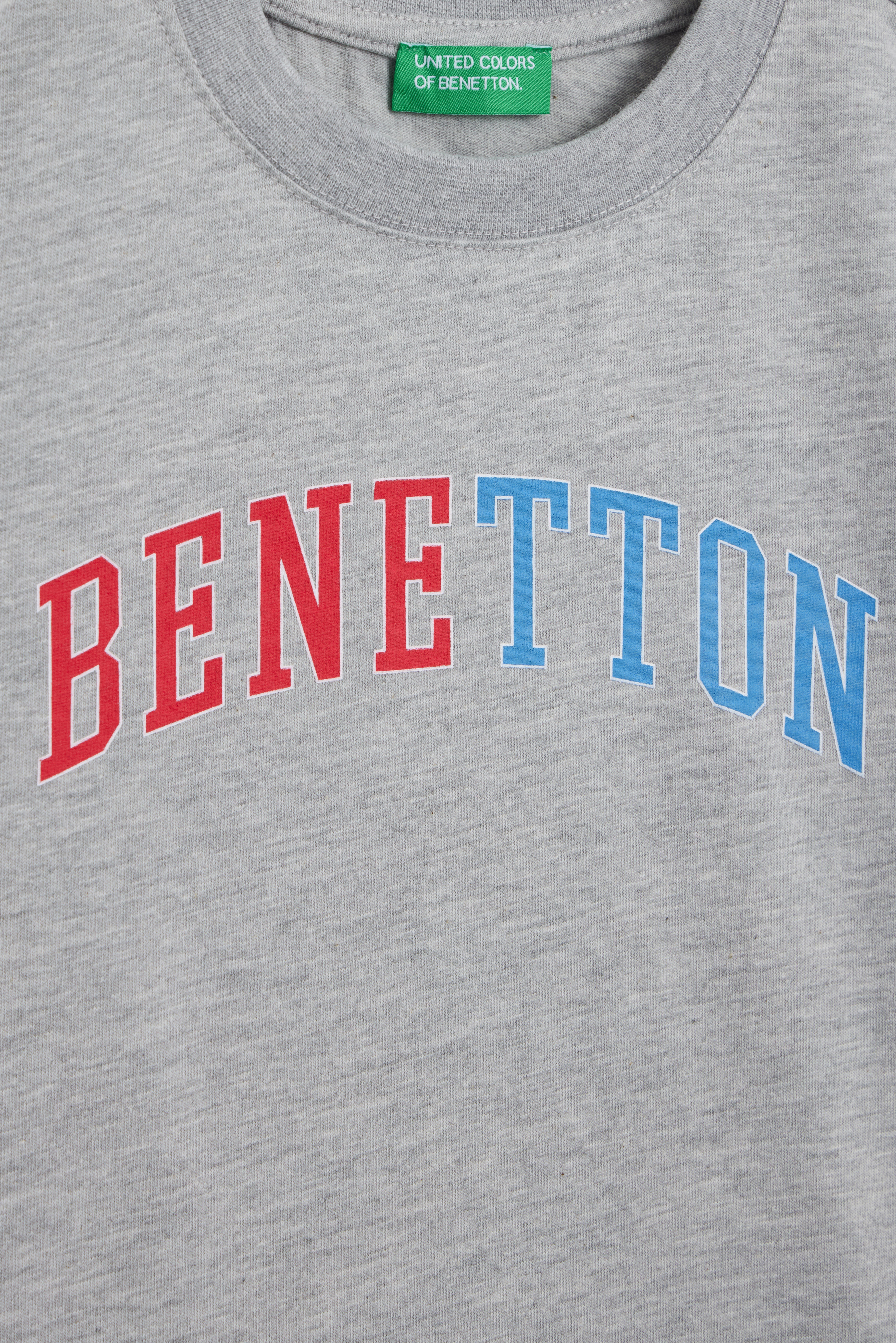 Benetton Erkek Çocuk Yazı Baskılı Tişört 4-14 Yaş GRİ MELANJ