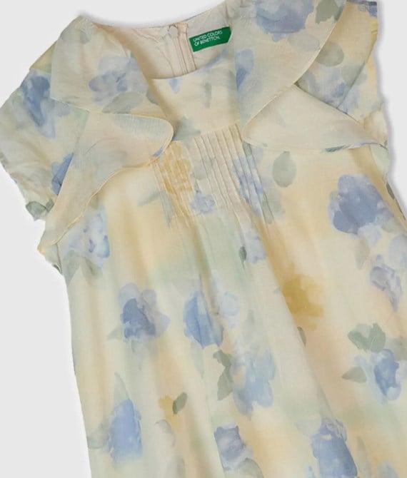 Benetton Kız Bebek Batik Desen Kol Detaylı Elbise 1-6 Yaş SARI