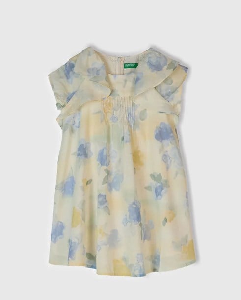 Benetton Kız Bebek Batik Desen Kol Detaylı Elbise 1-6 Yaş SARI