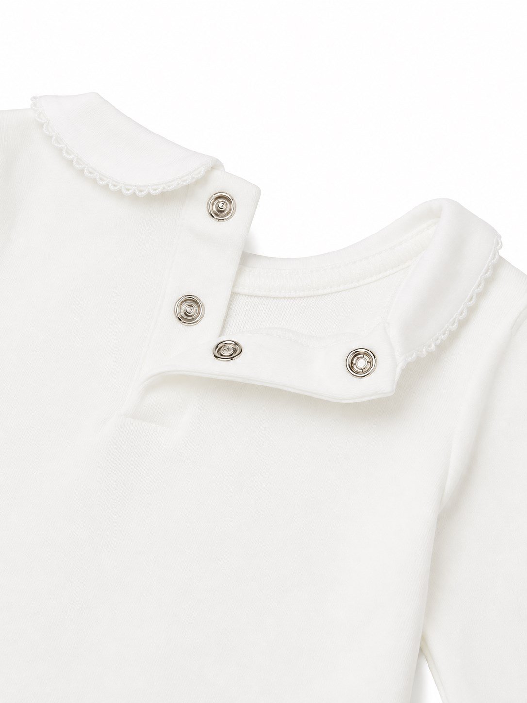 Benetton Kız Bebek Bebe Yaka Uzun Kollu Pamuklu Çıtçıtlı Body Zıbın 0-12 Ay BEYAZ