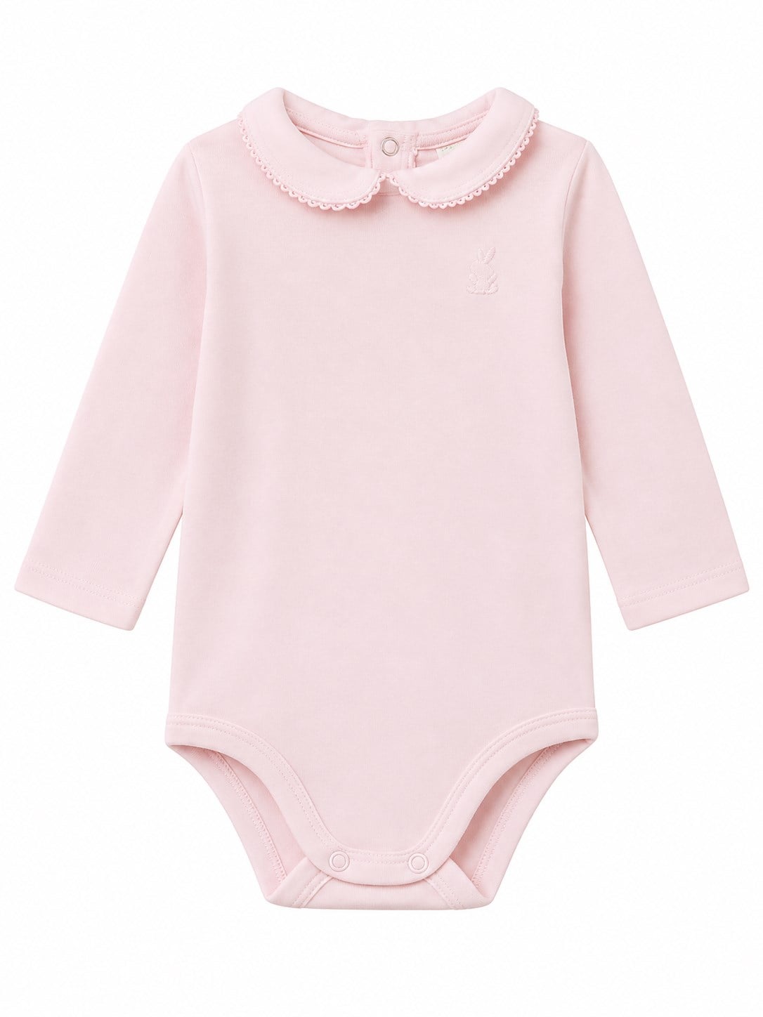 Benetton Kız Bebek Bebe Yaka Uzun Kollu Pamuklu Çıtçıtlı Body Zıbın 0-12 Ay AÇIK PEMBE