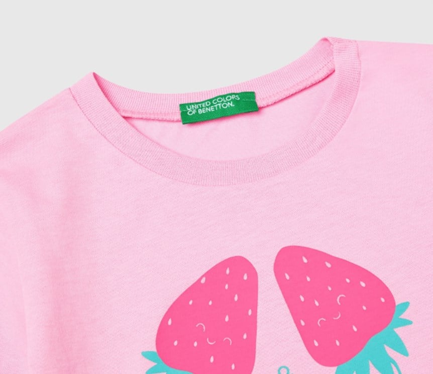 Benetton Kız Bebek Çilek Baskı Kısa Kollu Tişört 1-6 Yaş PEMBE