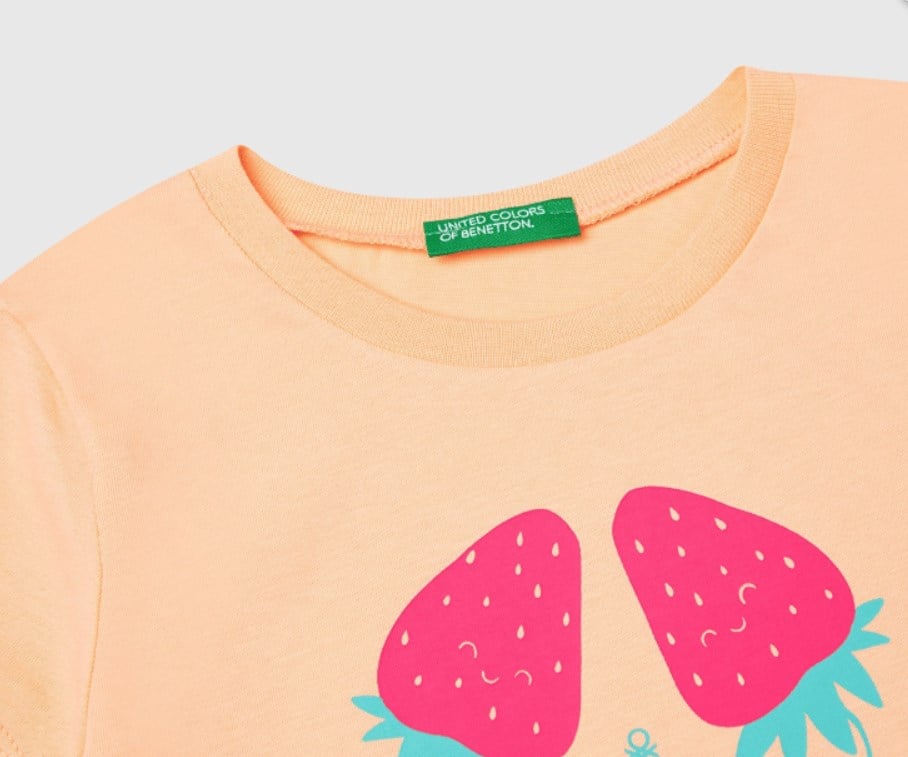 Benetton Kız Bebek Çilek Baskı Kısa Kollu Tişört 1-6 Yaş SOMON