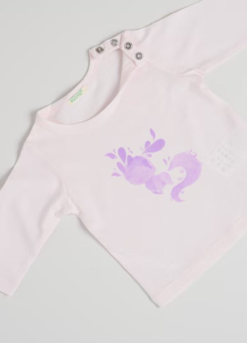 Benetton Kız Bebek Deniz Kızı Baskı Uzun Kollu Tişört 3-18 Ay AÇIK PEMBE