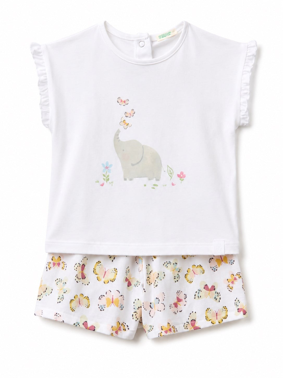 Benetton Kız Bebek Desenli Şortlu Takım 3-18 Ay EKRU