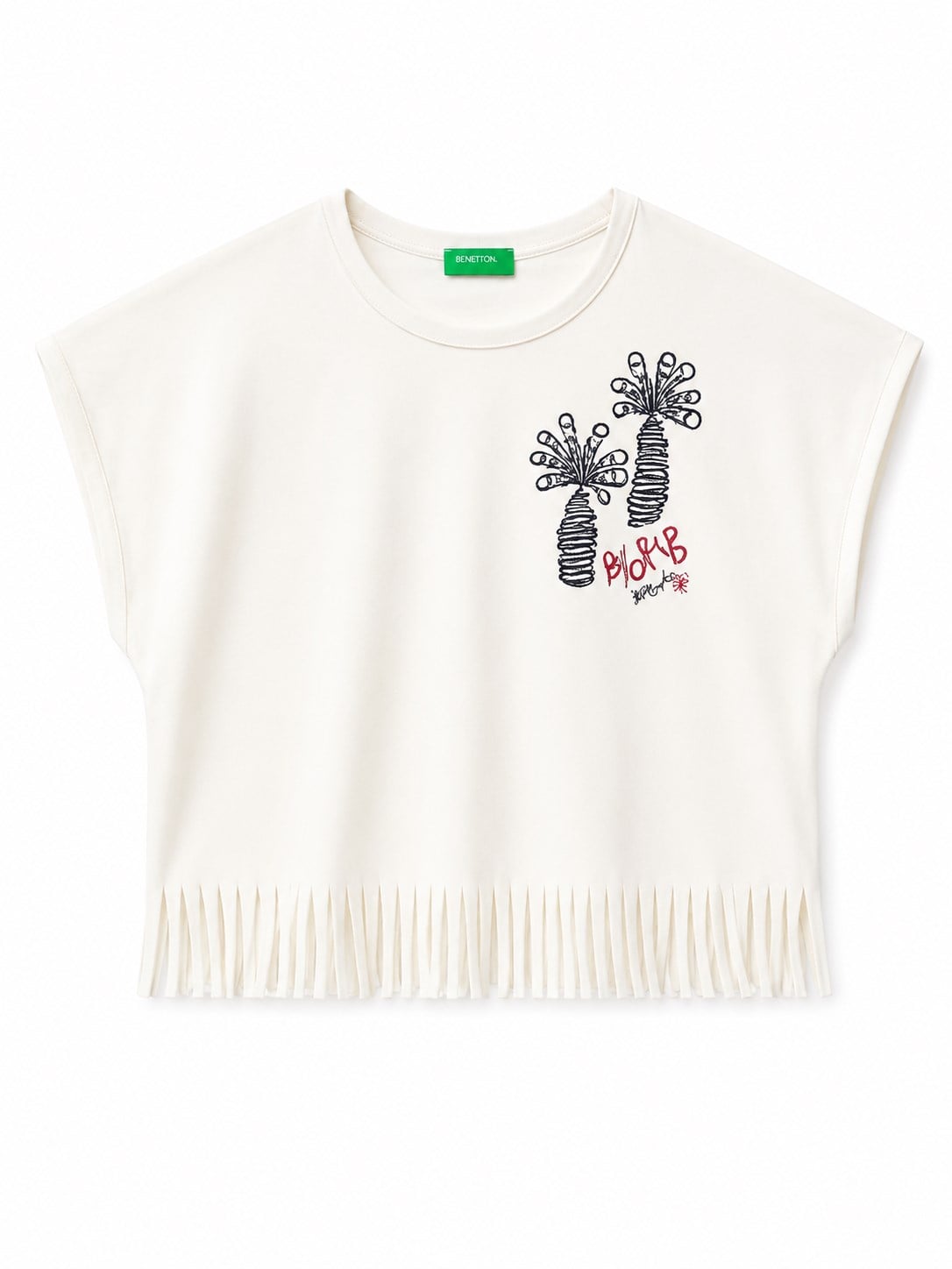 Benetton Kız Bebek Eteği Püskül Detay Kolsuz T-Shirt EKRU