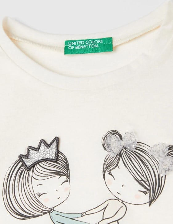 Benetton Kız Bebek Friends Uzun Kollu Tişört 1-6 Yaş KREM