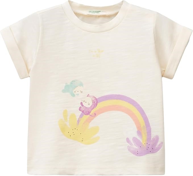Benetton Kız  Bebek Gökkuşağı Tişört  3-18 Ay EKRU