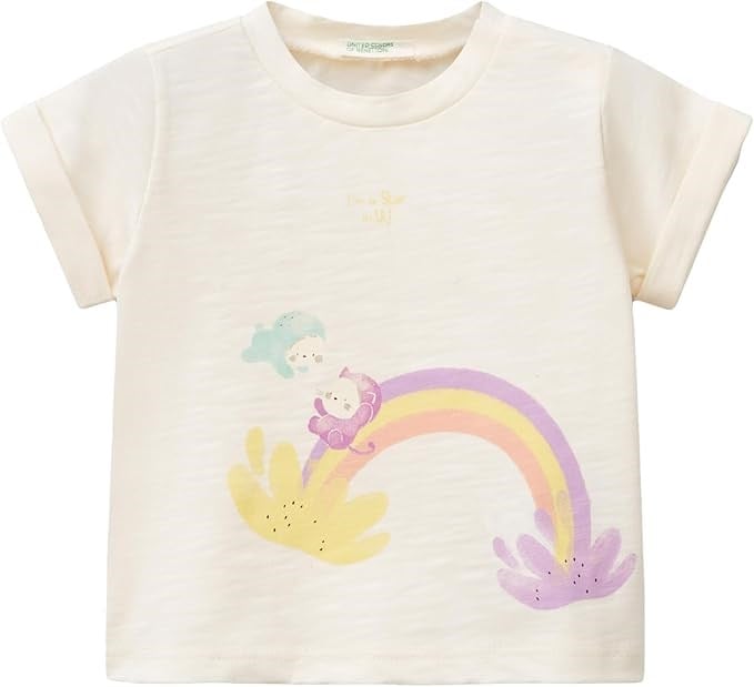 Benetton Kız  Bebek Gökkuşağı Tişört  3-18 Ay EKRU