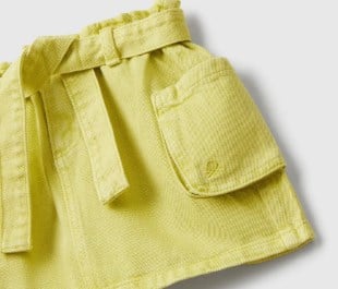 Benetton Kız Bebek Hardal Logo Detaylı Cepli Beli Bağlamalı Denim Kargo Etek 1-6 Yaş FISTIK YEŞİLİ