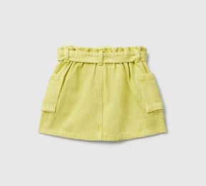 Benetton Kız Bebek Hardal Logo Detaylı Cepli Beli Bağlamalı Denim Kargo Etek 1-6 Yaş FISTIK YEŞİLİ