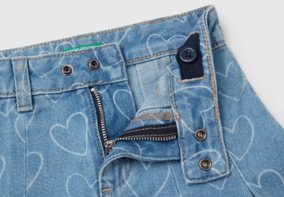 Benetton Kız Bebek Kalp Baskı Kot Etek 1-6 Yaş MAVİ