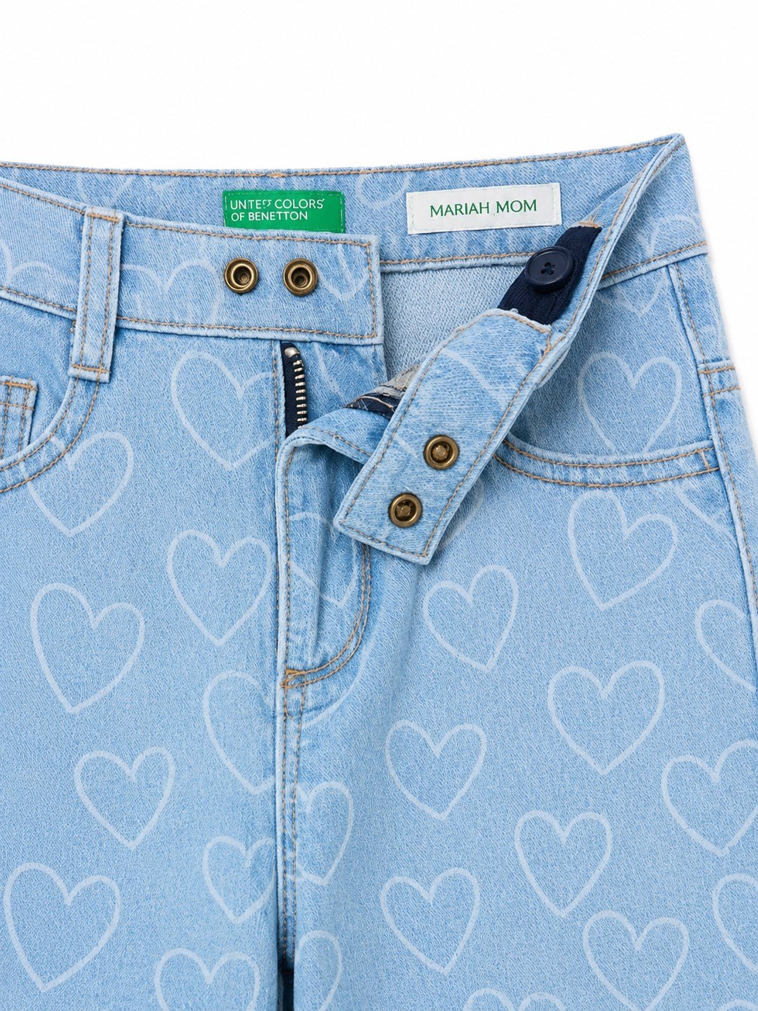 Benetton Kız Bebek Kalpli Denim Pantolon MAVİ