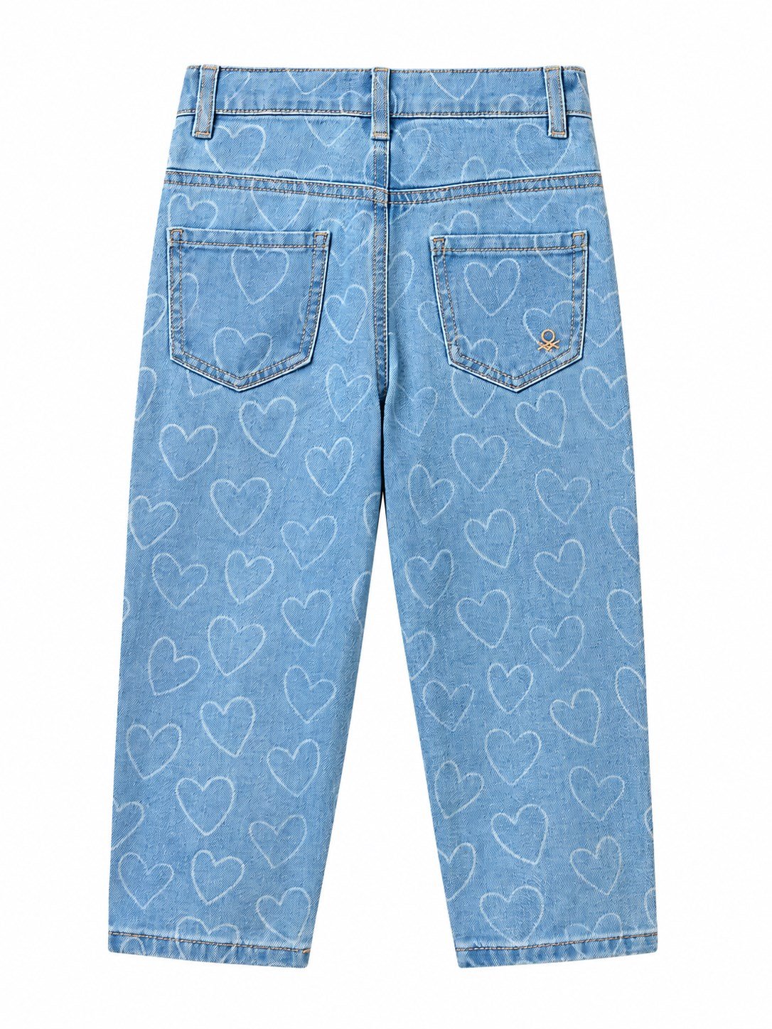 Benetton Kız Bebek Kalpli Denim Pantolon MAVİ