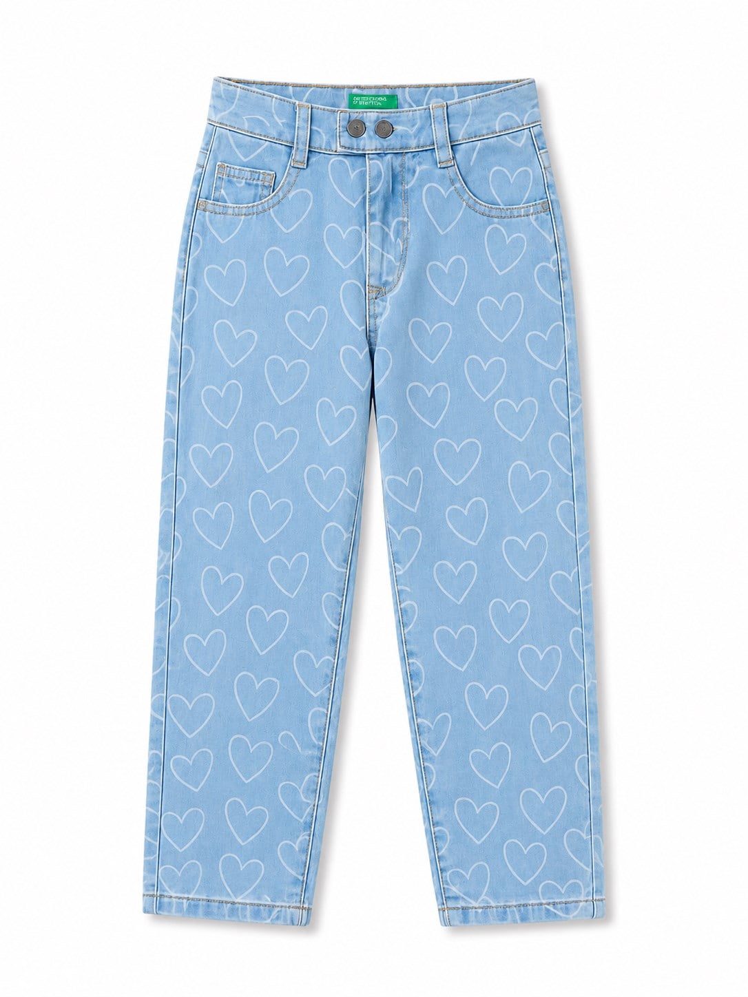 Benetton Kız Bebek Kalpli Denim Pantolon MAVİ