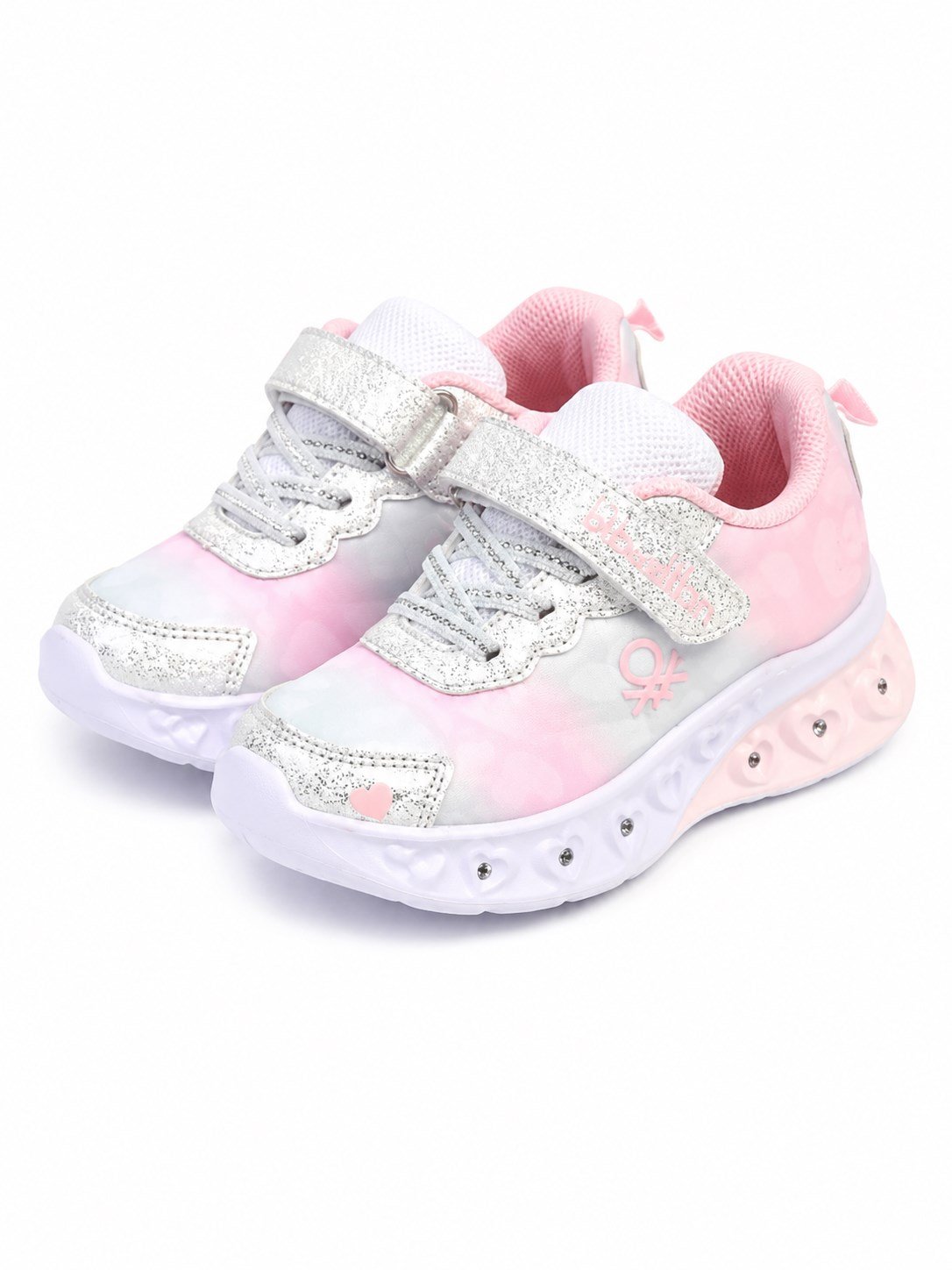 Benetton Kız Bebek Kalpli Renkli Işıklı Spor Ayakkabı 26-30 GRİ - PUDRA