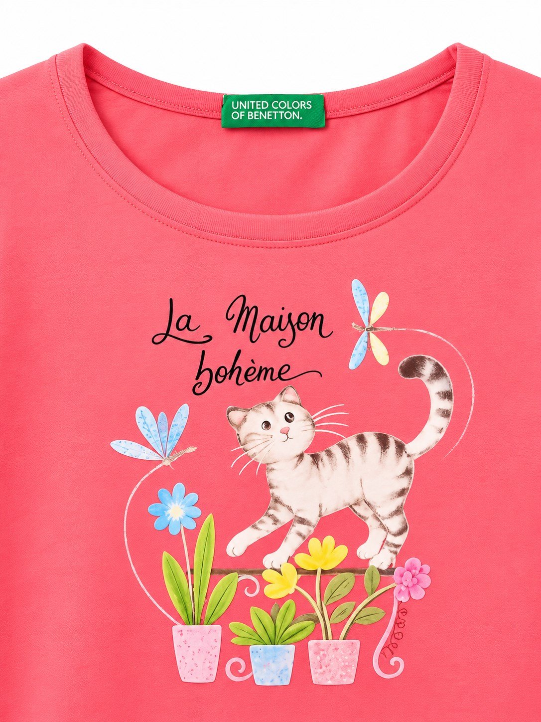 Benetton Kız Bebek Kedi Baskı T-Shirt PEMBE