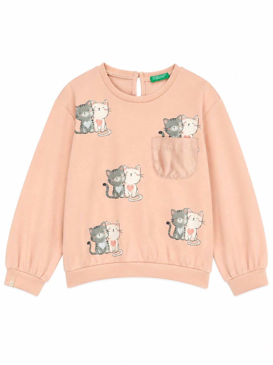 Benetton Kız Bebek  Kedi Desenli Cep Detaylı Kız Çocuk Sweatshirt 0-6 Yaş AÇIK KAHVE