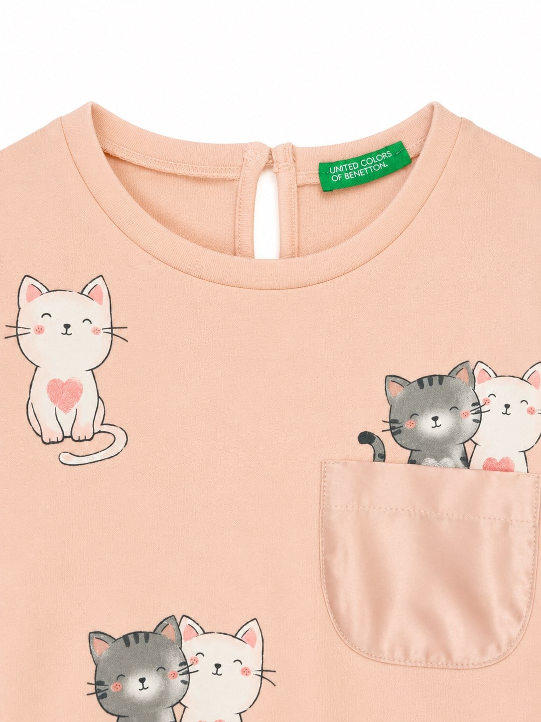 Benetton Kız Bebek  Kedi Desenli Cep Detaylı Kız Çocuk Sweatshirt 0-6 Yaş AÇIK KAHVE