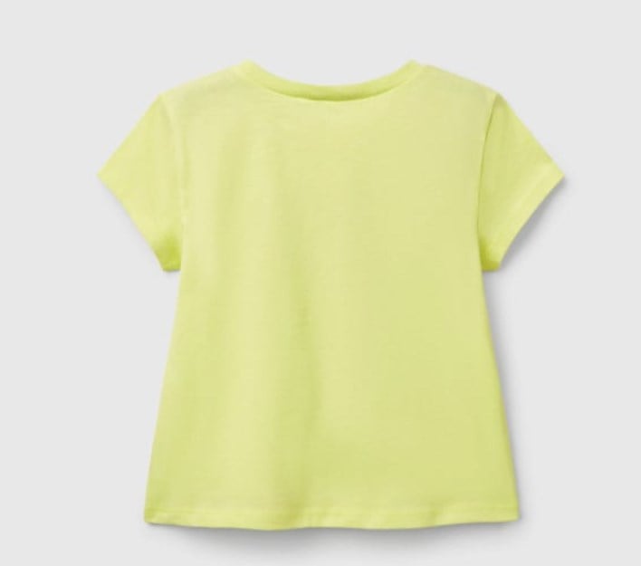 Benetton Kız Bebek Simli Logo Baskı Kısa Kollu Tişört 1-6 Yaş SARI