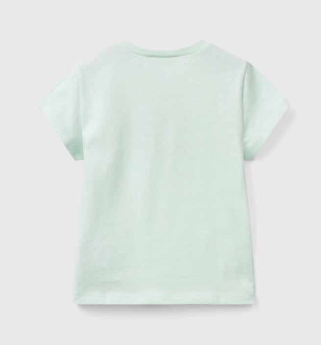 Benetton Kız Bebek Simli Logo Baskı Kısa Kollu Tişört 1-6 Yaş MİNT