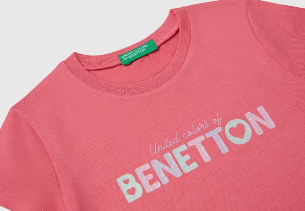 Benetton Kız Bebek Simli Logo Baskı Kısa Kollu Tişört 1-6 Yaş PEMBE