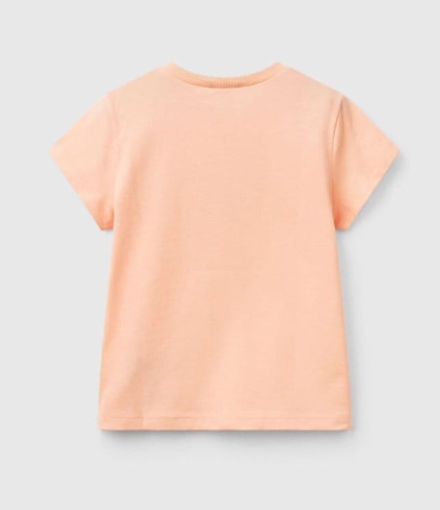 Benetton Kız Bebek Simli Logo Baskı Kısa Kollu Tişört 1-6 Yaş SOMON