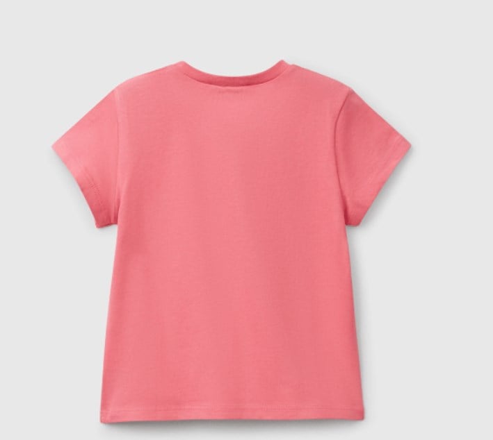 Benetton Kız Bebek Simli Logo Baskı Kısa Kollu Tişört 1-6 Yaş PEMBE