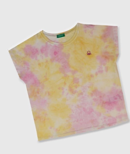 Benetton Kız Çocuk Batik Desen Kısa Kollu Tişört 4-14 Yaş PEMBE