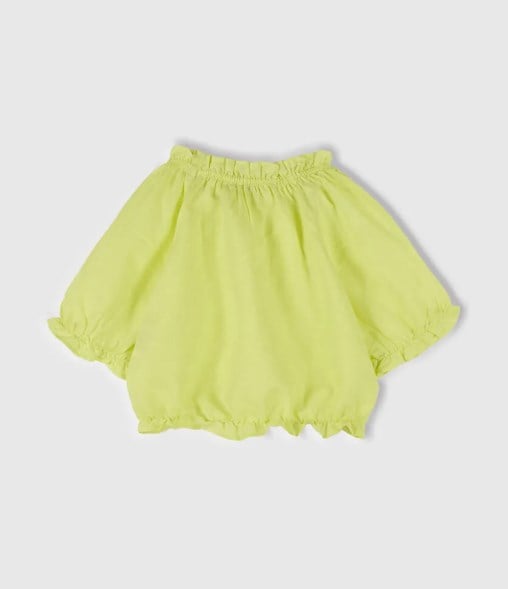 Benetton Kız Çocuk Bel Lastikli Keten Crop Tişört 1-6 Yaş SARI