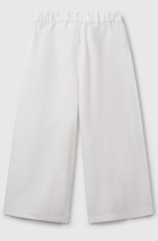 Benetton Kız Çocuk Beli Kemerli Keten Pantalon 6-14 Yaş BEYAZ