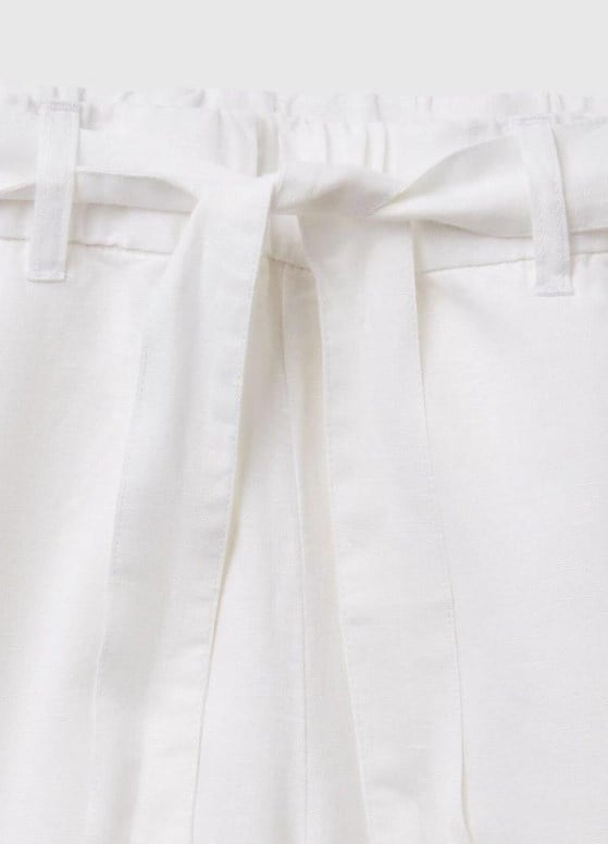 Benetton Kız Çocuk Beli Kemerli Keten Pantalon 6-14 Yaş BEYAZ