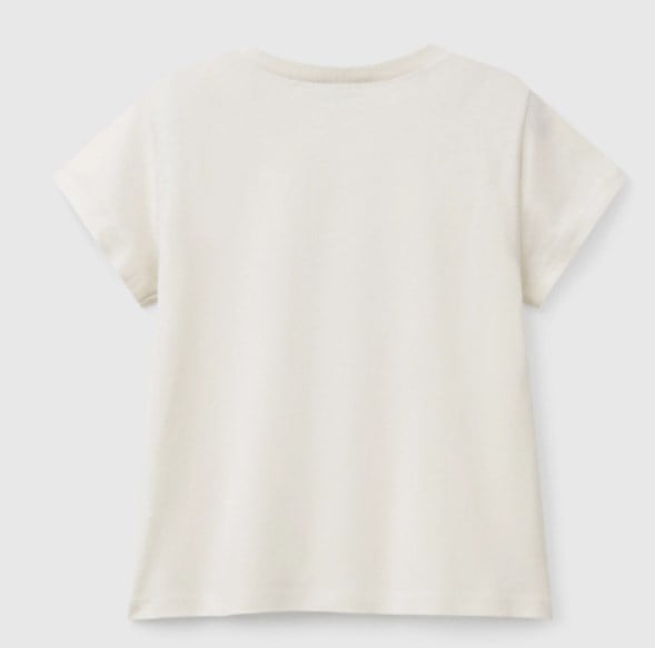 Benetton Kız Çocuk Çiçek Sim Detay Çiçek Baskı Tişört 1-6 Yaş EKRU