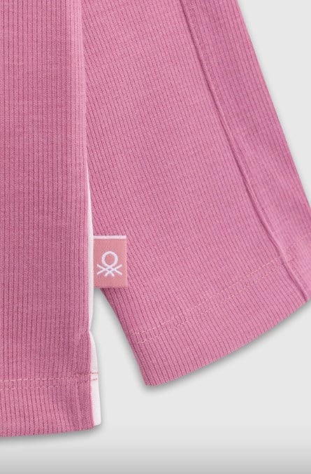 Benetton Kız Çocuk Düz Basic Uzun Kollu Tshirt 6-14 Yaş PEMBE