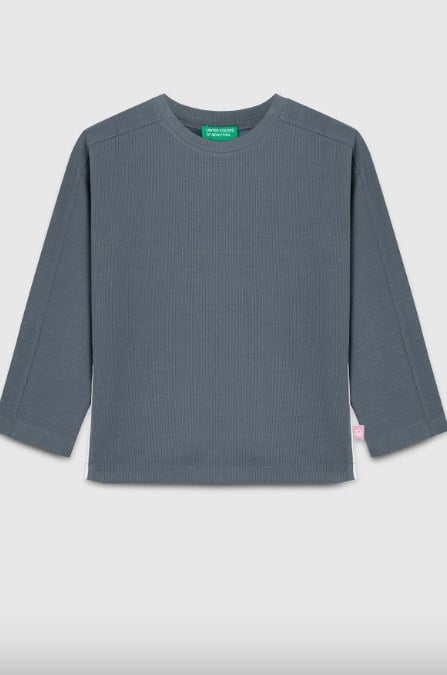 Benetton Kız Çocuk Düz Basic Uzun Kollu Tshirt 6-14 Yaş YEŞİL