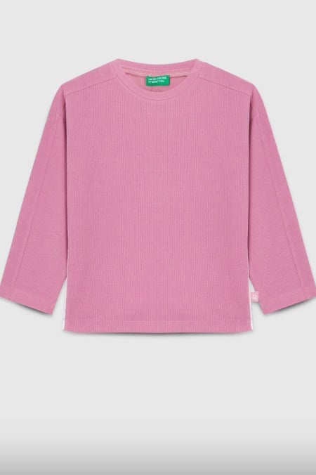 Benetton Kız Çocuk Düz Basic Uzun Kollu Tshirt 6-14 Yaş PEMBE