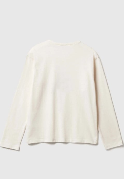 Benetton Kız Çocuk Ekru Balerin Baskılı Uzun Kollu T-Shirt 6-14 Yaş EKRU