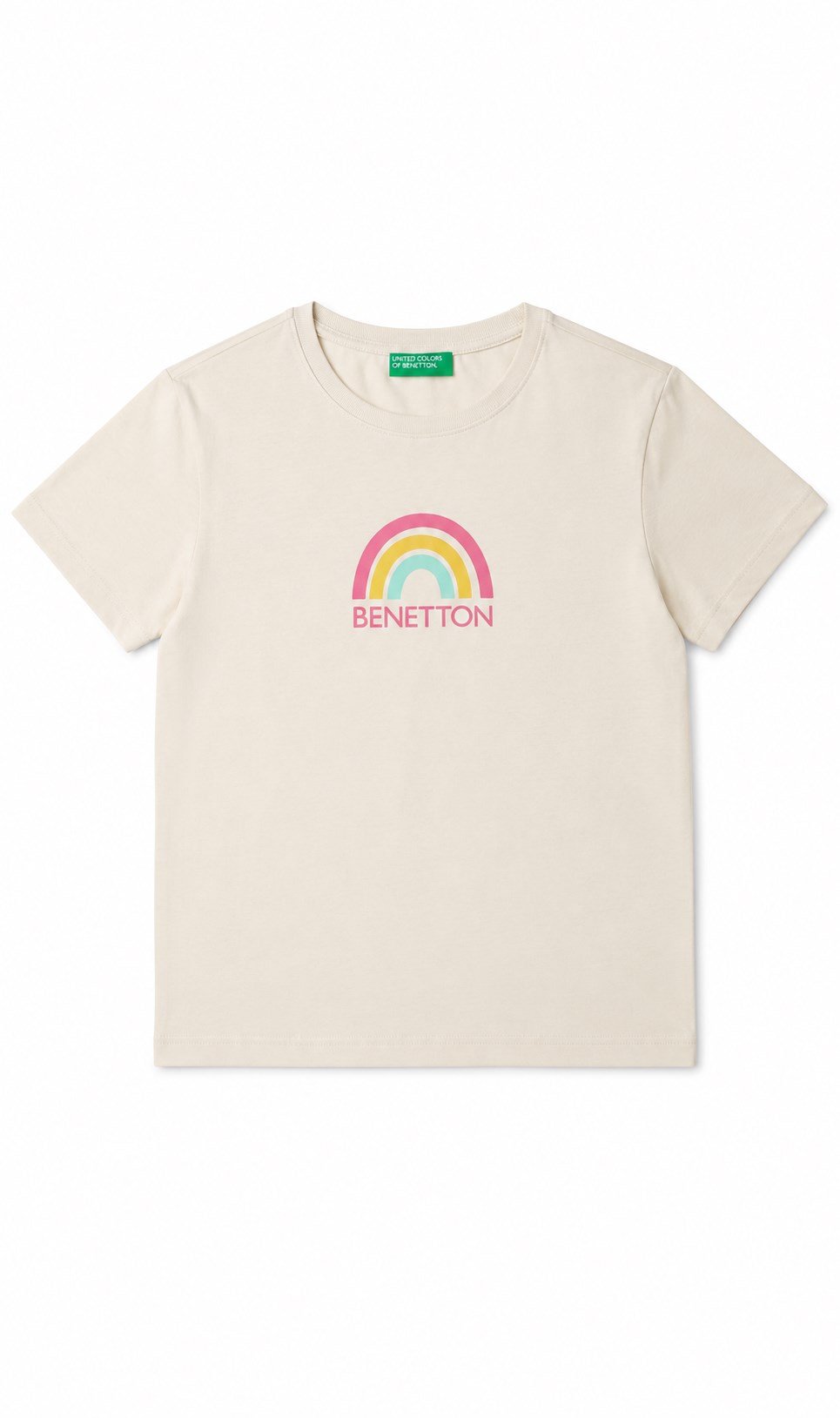 Benetton Kız Çocuk Gökkuşağı Baskı Kısa Kollu Tişört 4-14 Yaş BEYAZ