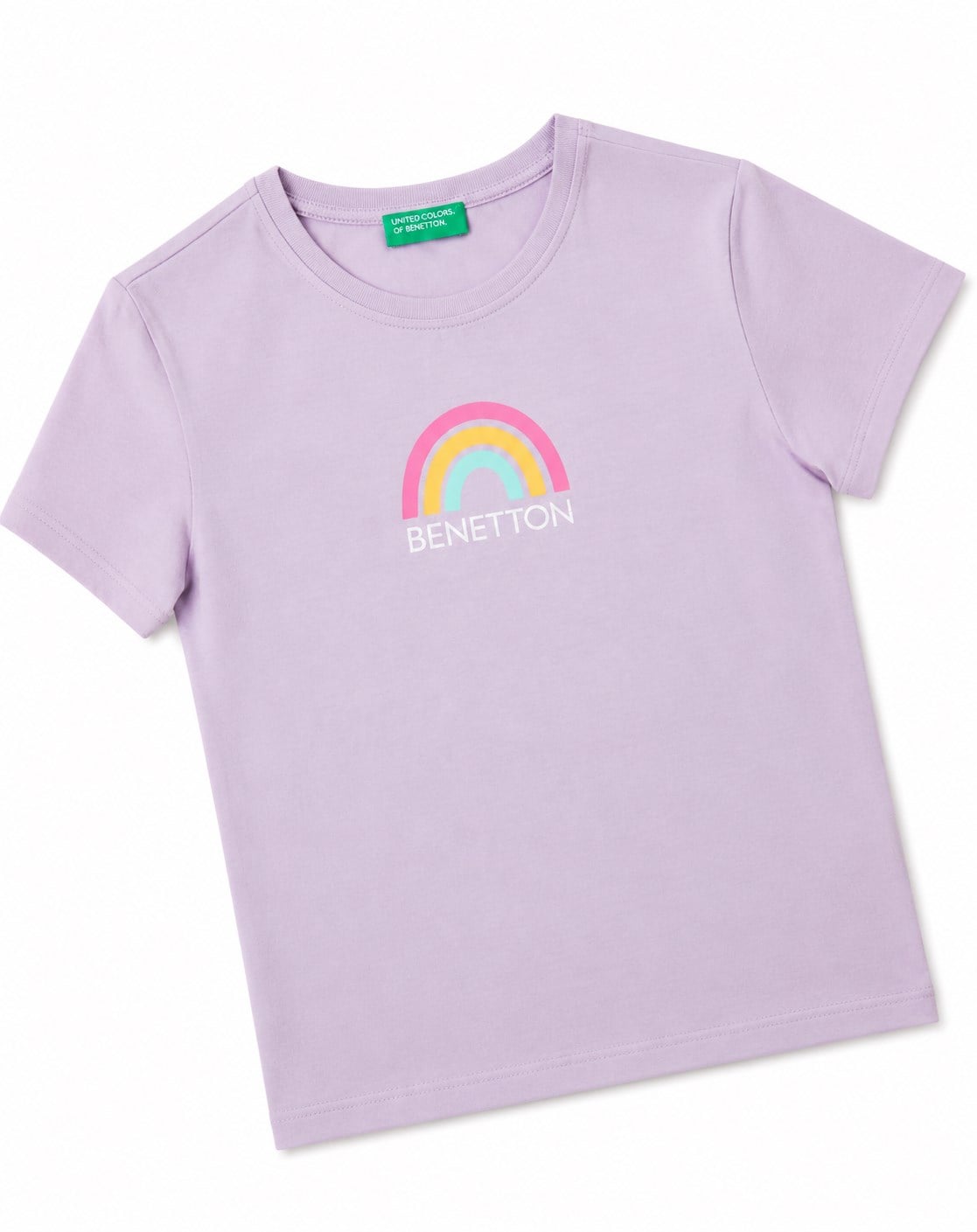 Benetton Kız Çocuk Gökkuşağı Baskı Kısa Kollu Tişört 4-14 Yaş LİLA
