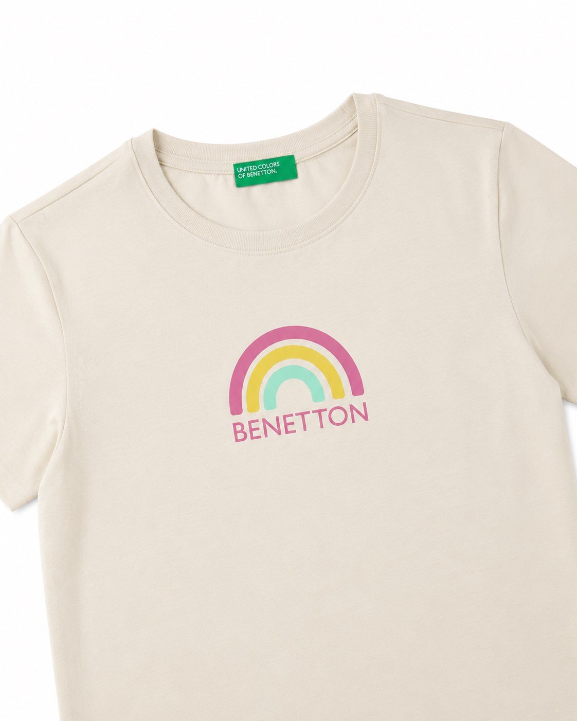 Benetton Kız Çocuk Gökkuşağı Baskı Kısa Kollu Tişört 4-14 Yaş BEYAZ