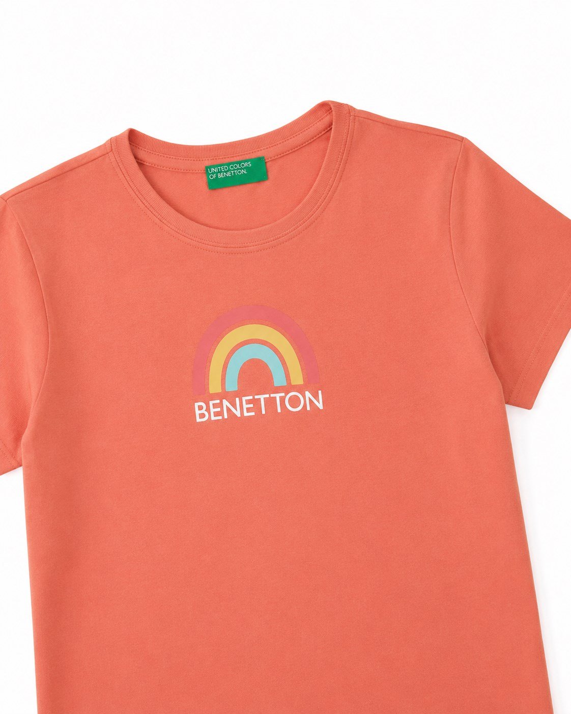 Benetton Kız Çocuk Gökkuşağı Baskı Kısa Kollu Tişört 4-14 Yaş KOYU PUDRA