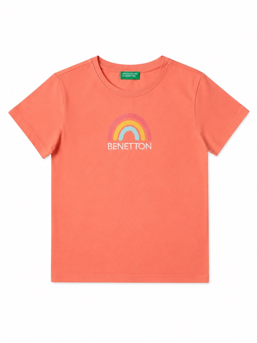 Benetton Kız Çocuk Gökkuşağı Baskı Kısa Kollu Tişört 4-14 Yaş KOYU PUDRA