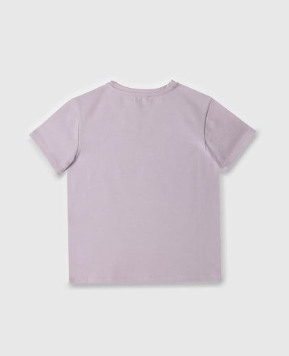 Benetton Kız Çocuk Gökkuşağı Baskı Kısa Kollu Tişört 4-14 Yaş LİLA