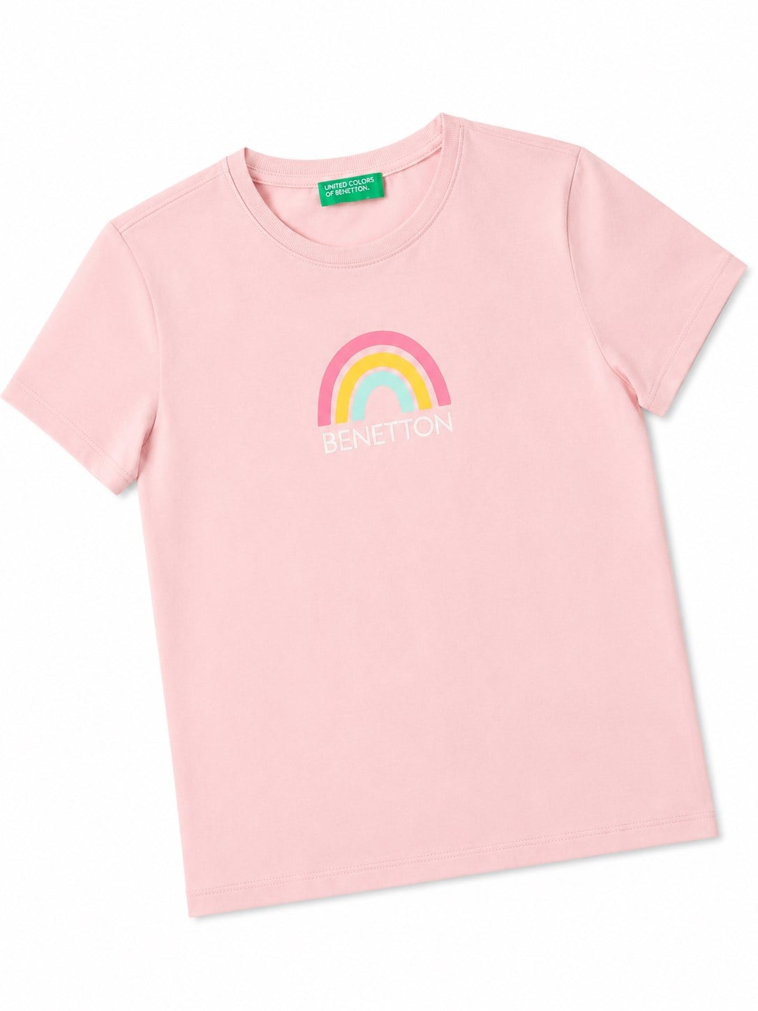 Benetton Kız Çocuk Gökkuşağı Baskı Kısa Kollu Tişört 4-14 Yaş PEMBE