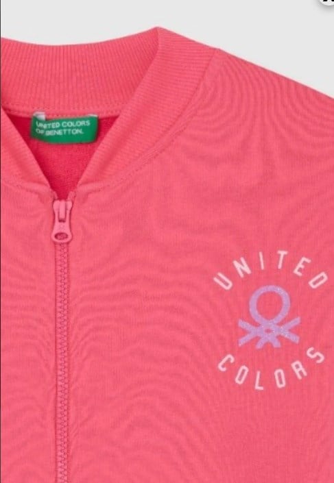 Benetton Kız Çocuk Hakim Yaka Fermuarlı Kolej Ceketi 4-14 Yaş PEMBE