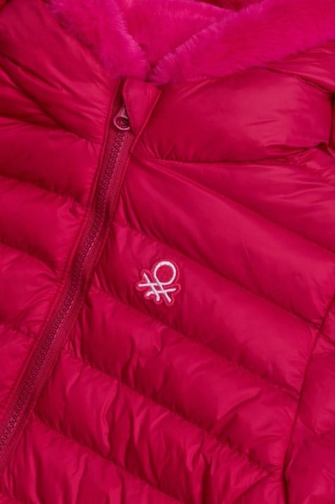 Benetton Kız Çocuk Kapitoneli Regular Fit Kürk Kapüşonlu Mont 4-14 Yaş PEMBE