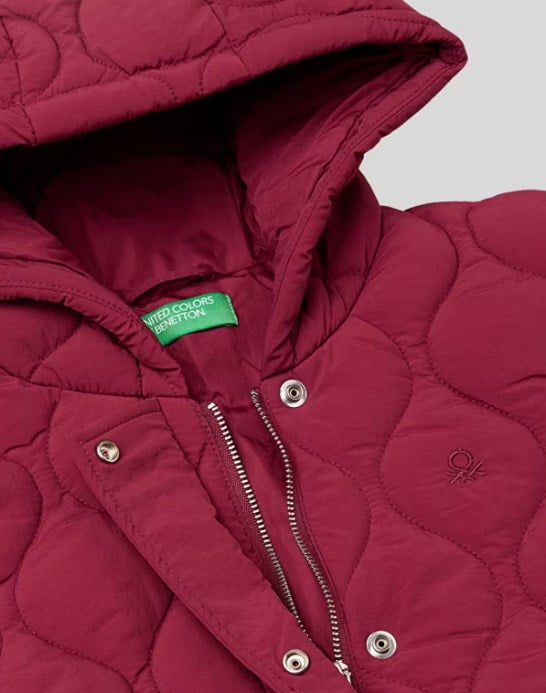Benetton Kız Çocuk Kapüşonlu Kapitone Mont 6-14 Yaş BORDO